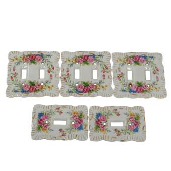 Set of Five Hand-Painted Single and Double Light Switch Plates