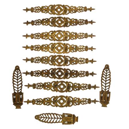 Eleven-Piece Scroll and Botanical Motif Brass Architectural Ornaments