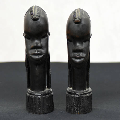 Pair of Kenyan Tribal Ebony Wood Carved Busts
