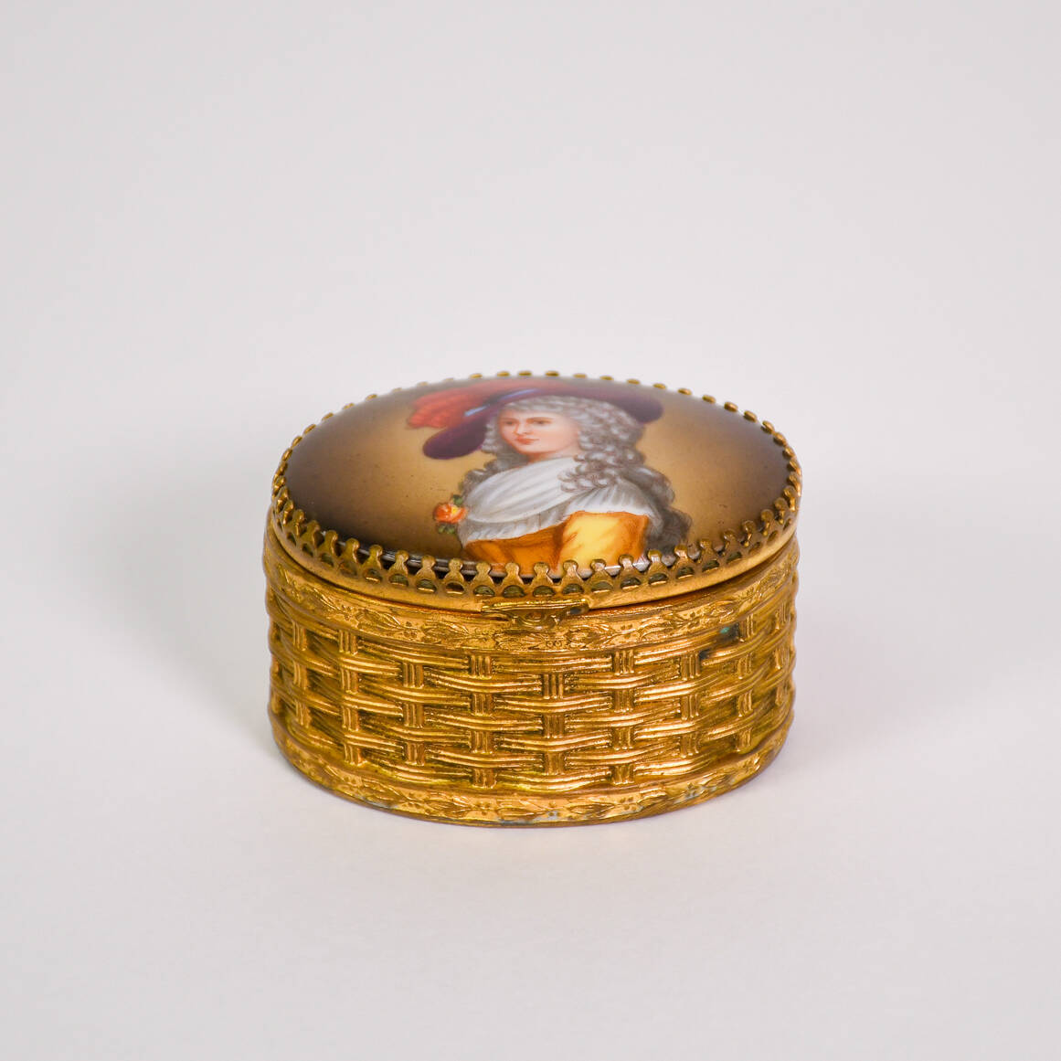 Antique Miniature Hand-Painted Oval Portrait Trinket Box