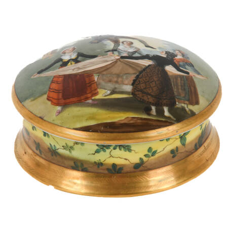 Antique French Round Hand Painted Ladies' Game Sèvres Porcelain Box