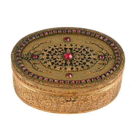Antique J.B. Empire Art Gilt and Paste Stone Metalwork Vanity Box