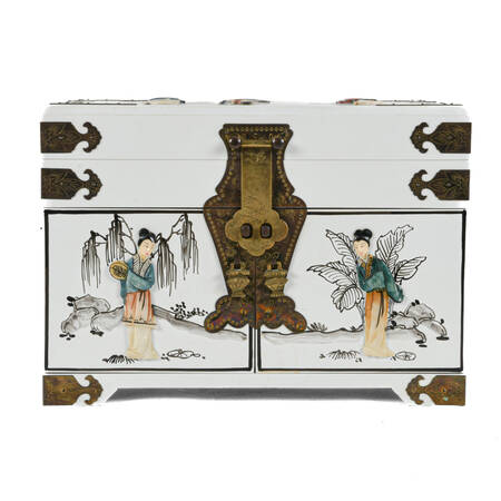 Chinese White Lacquer Figural Scene Jewelry Box