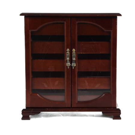 Mahogany Glass Front Footed Jewelry Cabinet