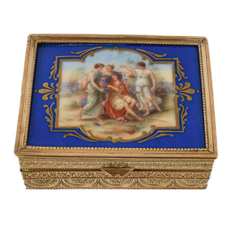 Antique Enameled and Painted Portrait Scene Box