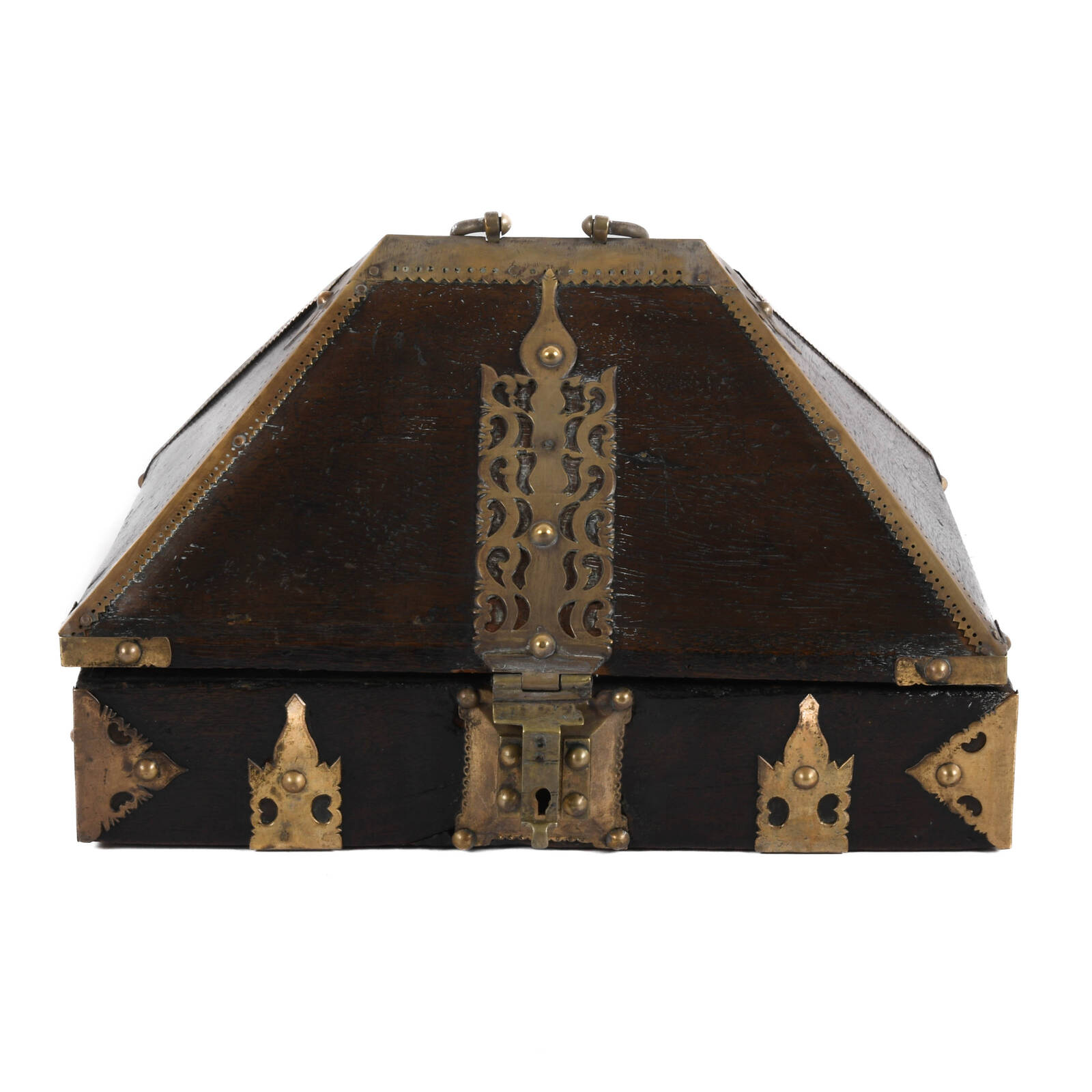 Antique Wood and Brass Dowry Jewelry Box
