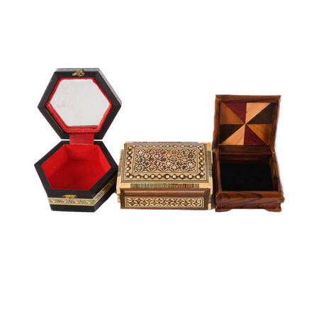 Group of Three Marquetry and Inlaid Trinket Boxes