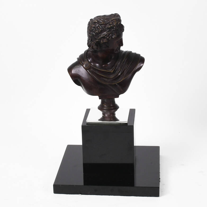 Unsigned Apollo Belevedere Bronze Sculpture on Black Marble Base