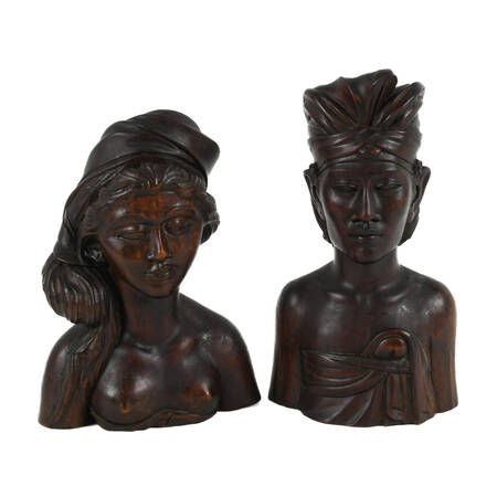 Mid-Century Hand-Carved Wood Klungkung Balinese Busts