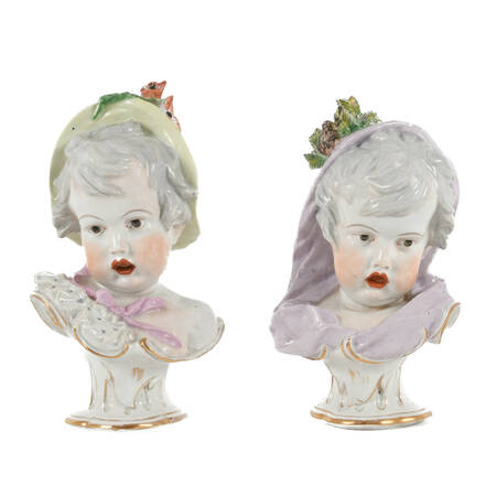 Pair of Antique Edmé Samson et Cie Four Seasons Series Allegory Busts
