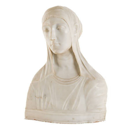 Carved Marble Bust of "The Virgin Annunciate" After Mino da Fiesole