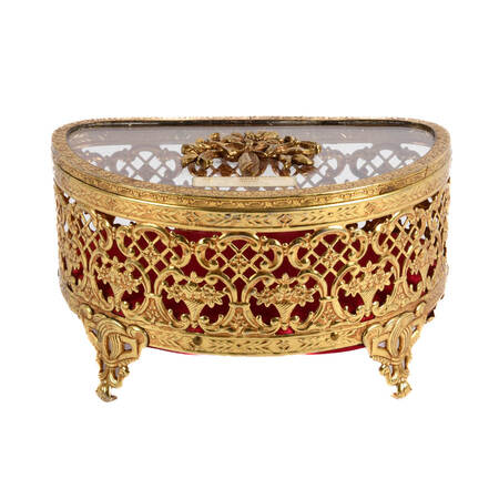 Demilune-Shaped Footed Filigree Jewelry Casket