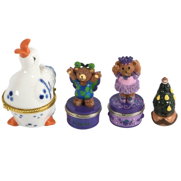 Grouping of Four Figural Trinket Boxes