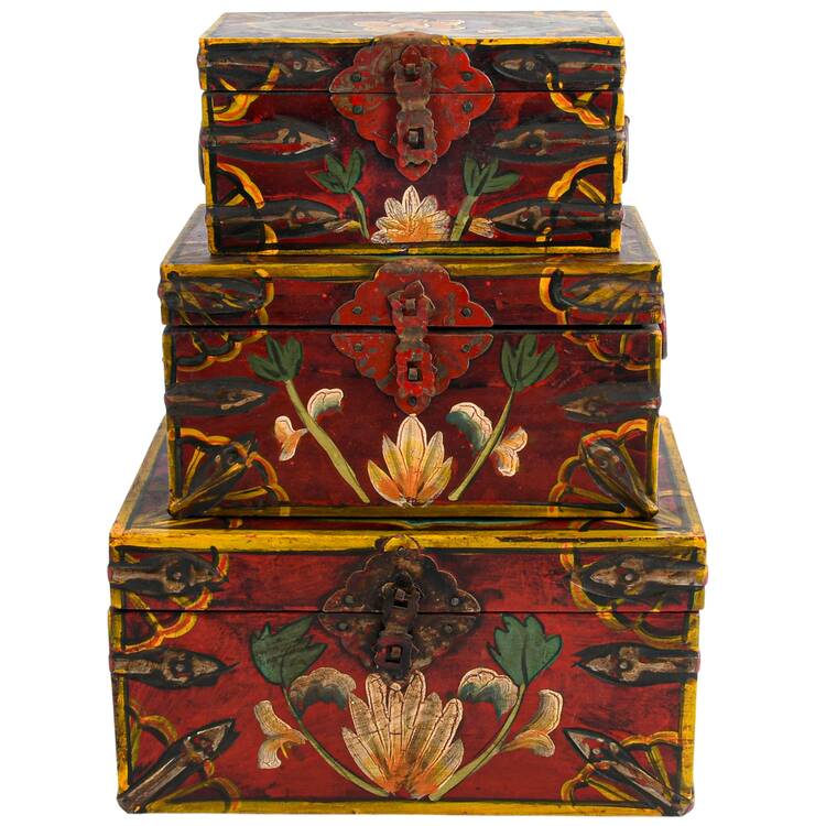 Set of Three Hand-Painted Wooden Nesting Boxes
