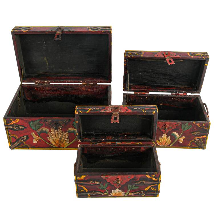 Set of Three Hand-Painted Wooden Nesting Boxes
