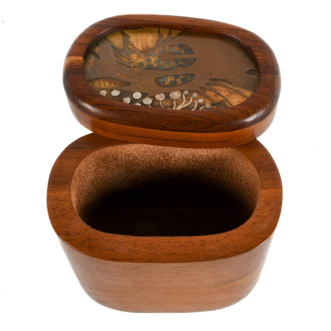 Mid-Century Lee Barnes Peck Wood Box with Inlaid Copper Swivel Lid