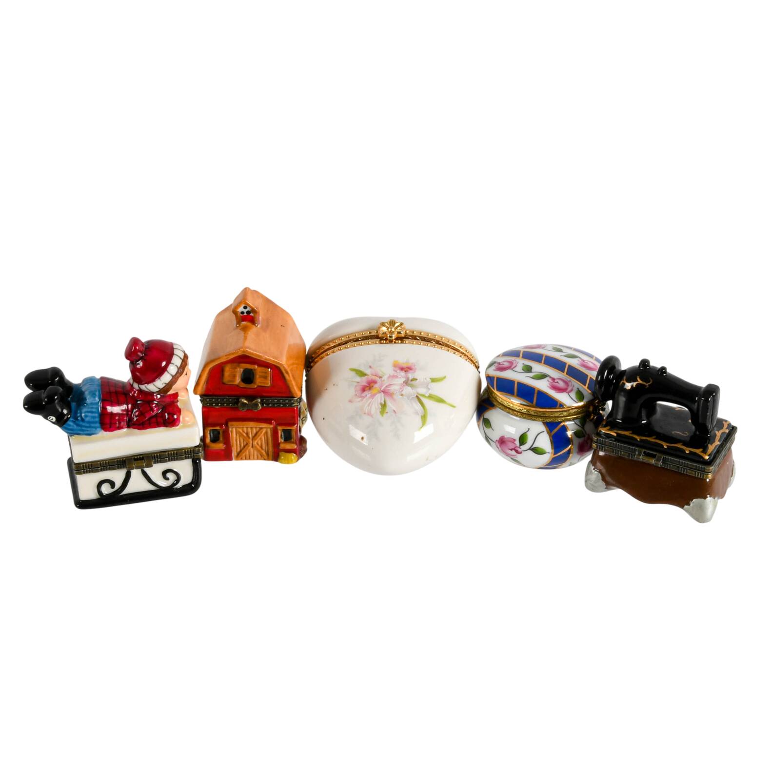 Set of Five Figural Porcelain Trinket Boxes