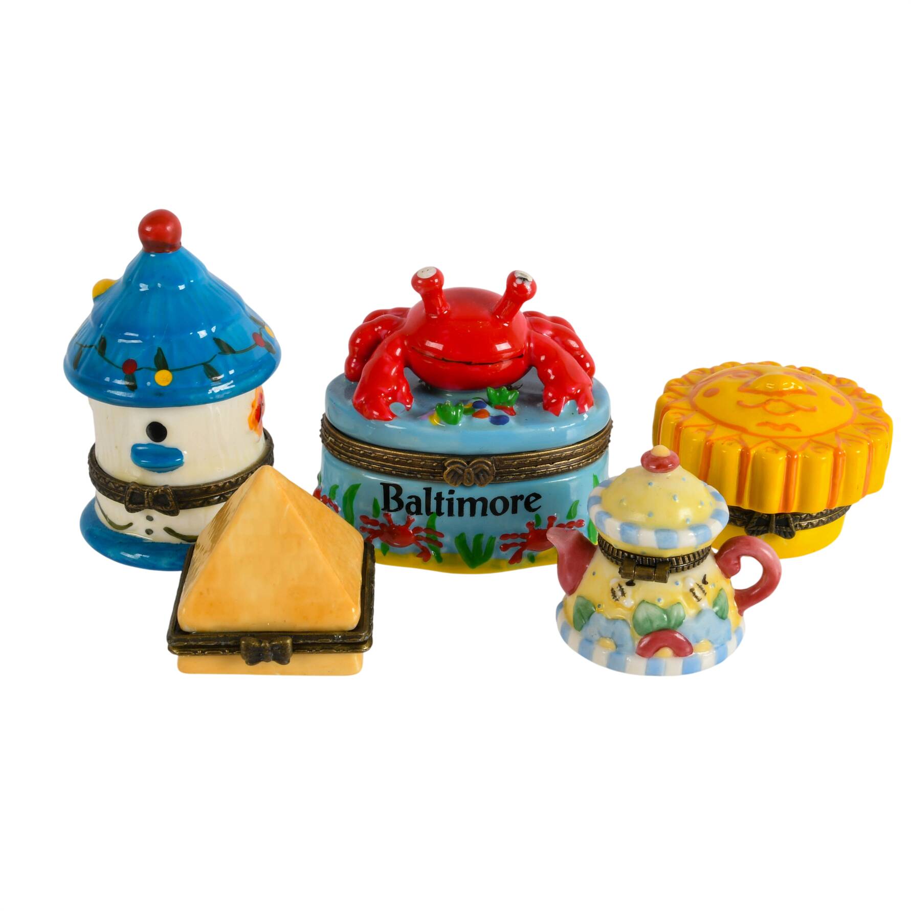Set of Five Porcelain Figural Trinket Boxes