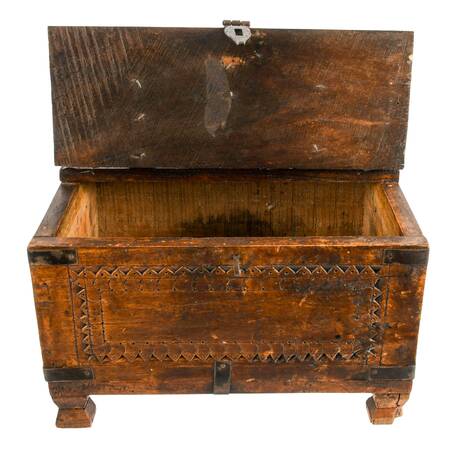 Antique Indian Hand-Carved Wood Merchant's Box
