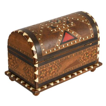 Spanish Arched Top Marquetry Inlaid Jewelry Box with Key