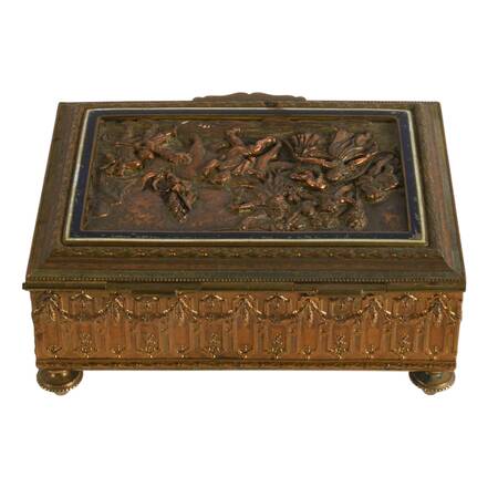 Antique French Bronze Music Sewing Casket Box