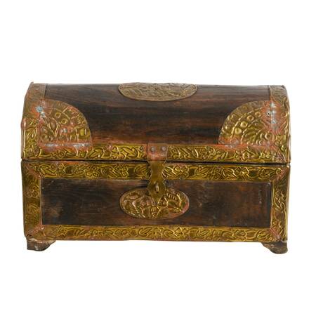 Detailed Brass Decorated Wood Trousseau Chest