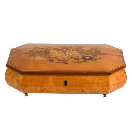 Inlaid Italian Burlwood Musical Jewelry Box with Swiss Reuge Movement