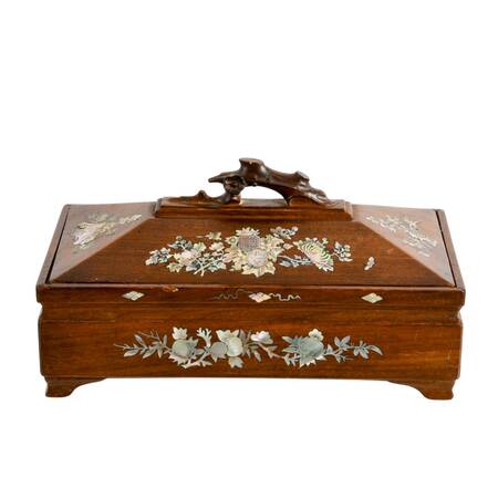 Chinese Wood Box with Mother of Pearl Inlay