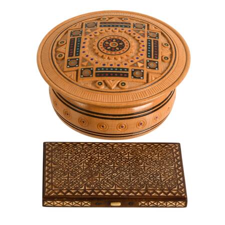 Pair of Ukrainian and Yugoslavian Wooden Trinket Boxes