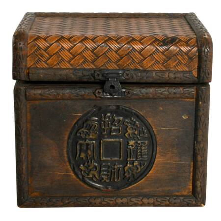 Antique Chinese Wood and Metal Chabako Box