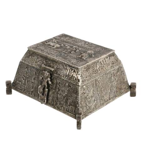 Peruvian Silver Trinket Box with Incan-Inspired Design