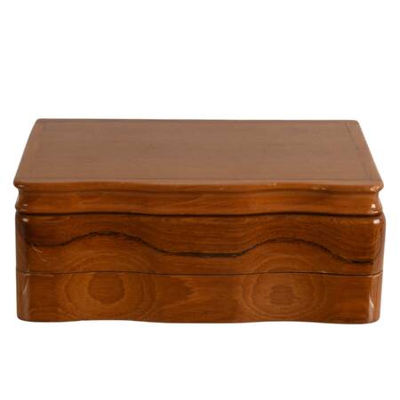 Mid-Century Wooden Jewelry Box with Green Velvet Lining
