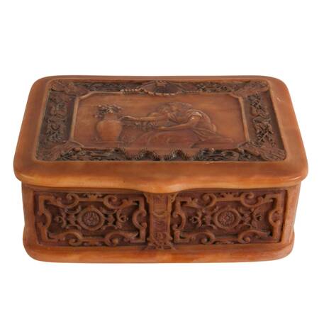Large Incolay Stone Art Nouveau-Style Jewelry Box