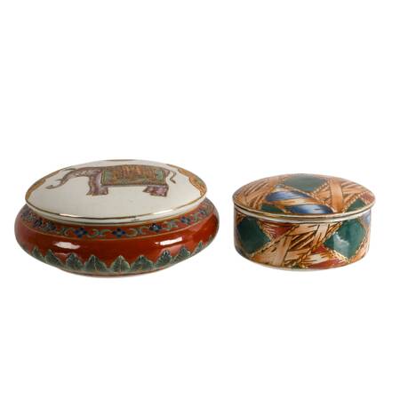 Pair of Ornamented Porcelain Jewelry Dishes with Lids