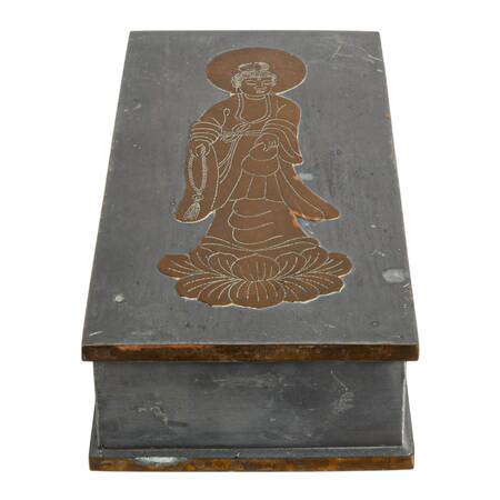 Rectangular Chinese Mixed Metal Box W/Buddhist Deity Figurine