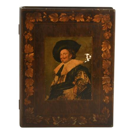 Antique Decorative Wooden Book Box Depicting Rembrandt