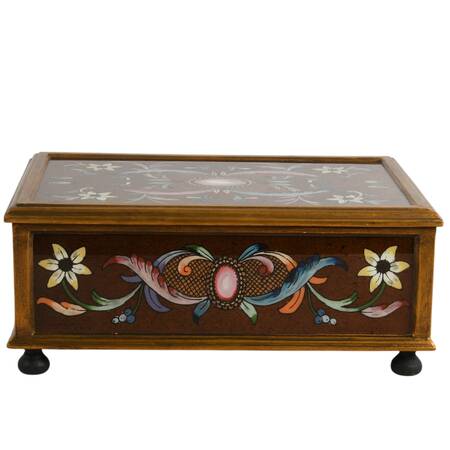 Hand-Painted Floral Glass and Wood Jewelry Box by Art by Hand