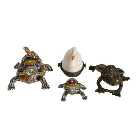 Four Porcelain and Metal Animal Jewelry Boxes