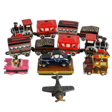Six Porcelain Transportation Trinket Boxes