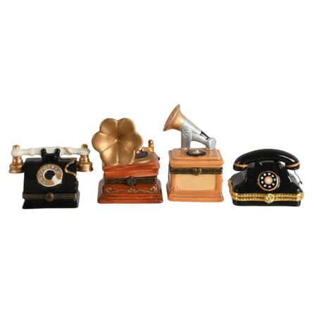 Four-Piece Vintage Hi-Fi Equipment Porcelain Trinket Boxes
