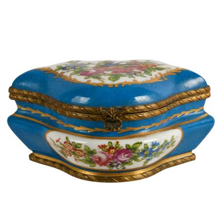 Sèvres-Style Hand-Painted French Porcelain Trinket Box with Bird Design