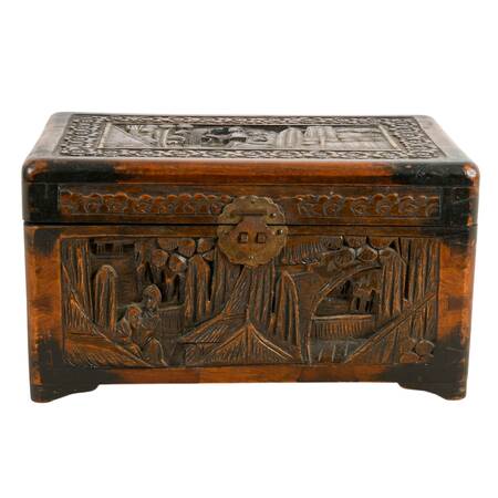 Small Scenic Hand-Carved Chinese Camphor Wood Trunk