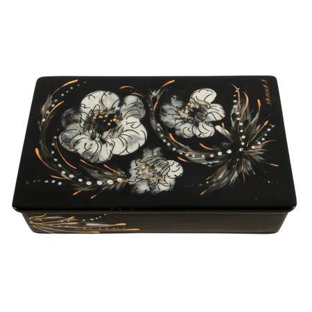 Sascha Brastoff Mid-Century Modern Black and White Floral Ceramic Box