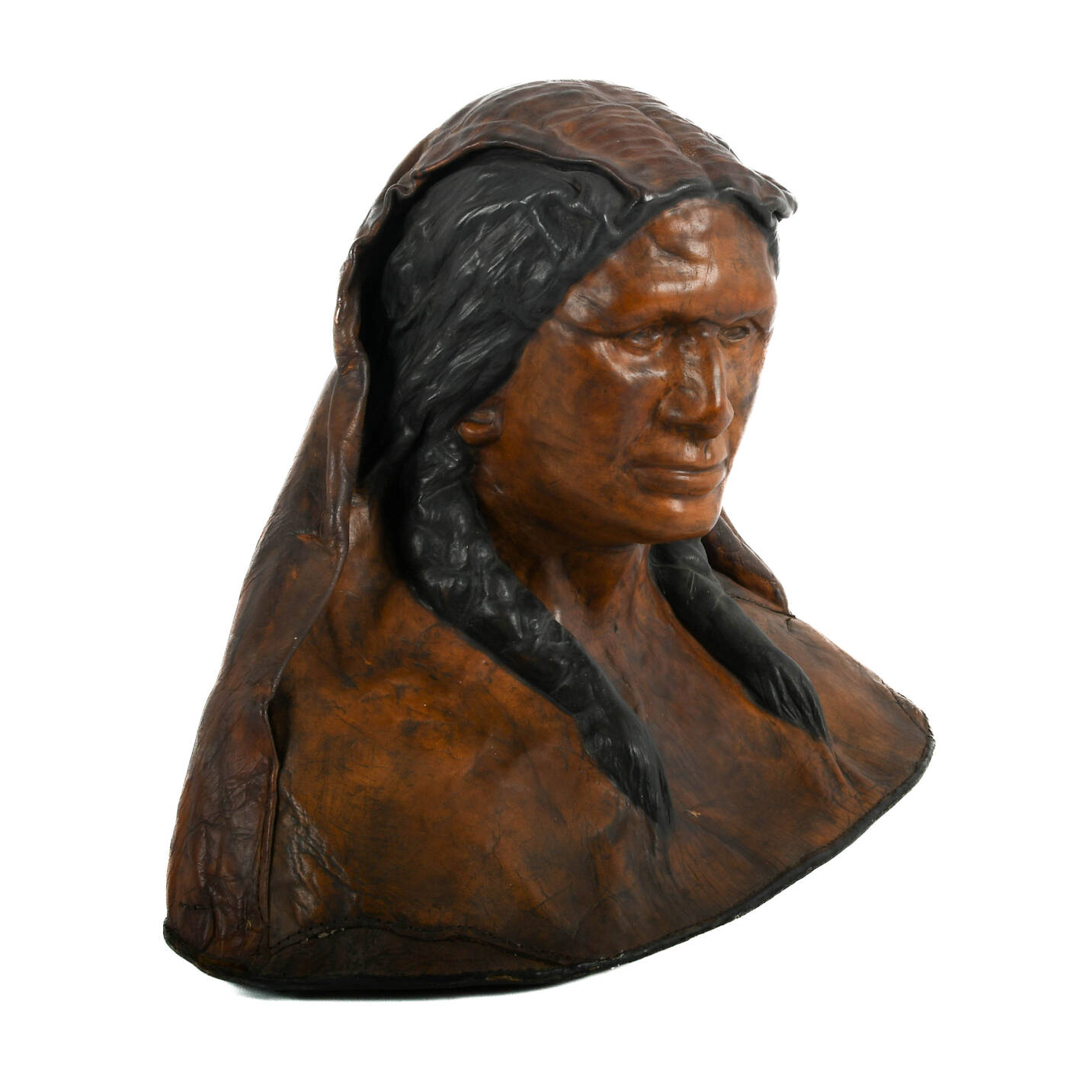 Signed L.M. Zinn Leather Native American Bust