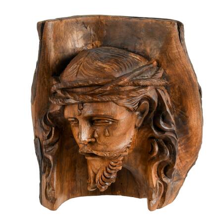 Hand-Carved Live Edge Wood Weeping Jesus Christ Bust