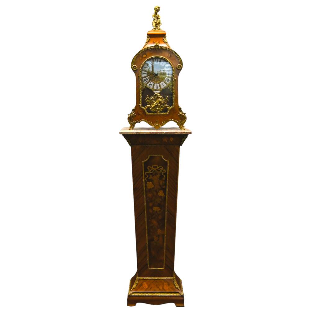 Louis XV-Style Marquetry Inlaid and Gilt Bronze Mounted Clock