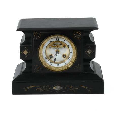 Antique French Black Slate Stone Inlay Mantel Clock