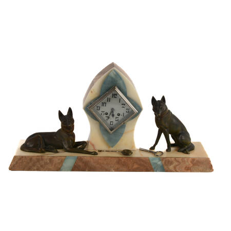 French Art Deco German Shepherds Mantel Clock