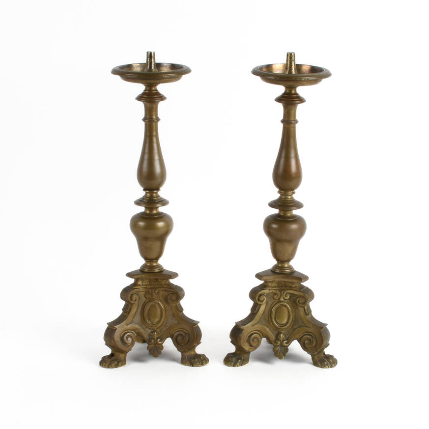Pair of Metal Pickett Lion Footed Candlesticks