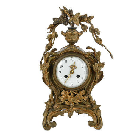 Antique French Louis XV Style Bronze Mantel Clock